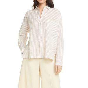 Vince Striped Boxy Button Down Shirt in
Oak Sz S